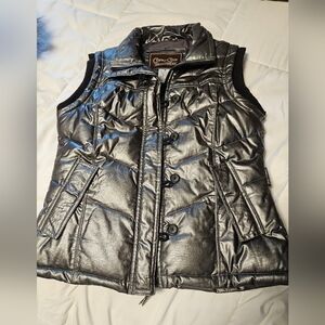 Cripple Creek Silver Quilted Puffer Women's Vest Sz M Medium Like New Equestrian